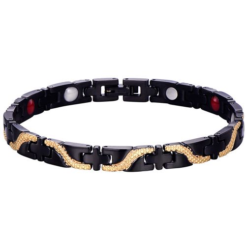 ***COI Titanium Black Gold Tone Bracelet With Steel Clasp(Length: 7.87 inches)-00032AA