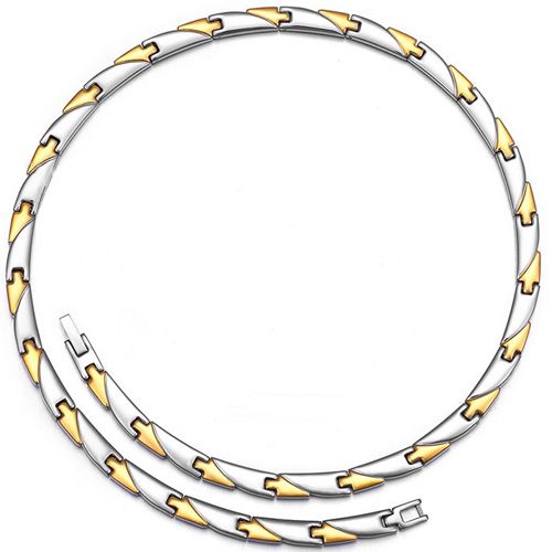 **COI Titanium Gold Tone Silver Necklace With Steel Clasp(Length: 20.47 inches)-00038AA