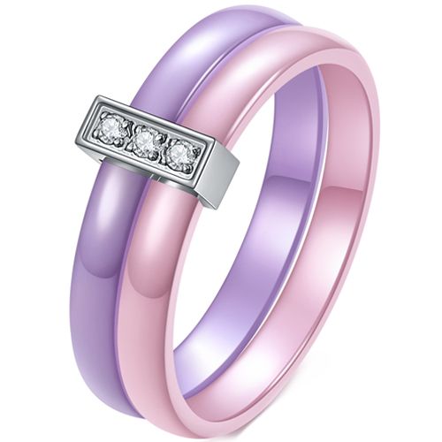 **COI Titanium Cubic Zirconia Ring With Purple & Rose Ceramic-00041AA