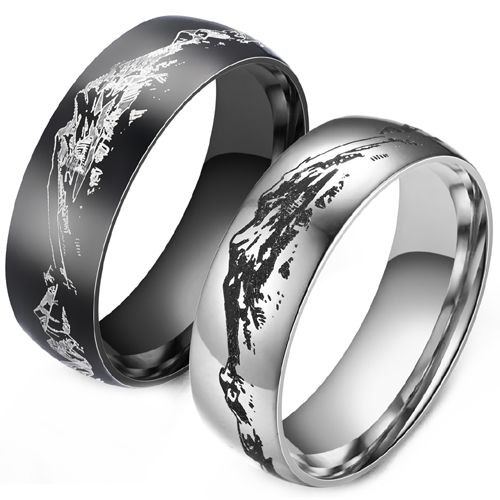 ***COI Titanium Black/Silver Mountain & Hill Dome Court Ring-00057AA