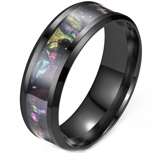 ***COI Black Titanium Beveled Edges Ring With Abalone Shell-00058AA