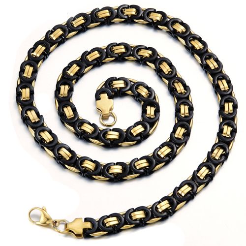 ***COI Titanium Black Gold Tone Necklace With Steel Clasp(Length: 21.7 inches)-00069AA