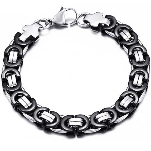 ***COI Titanium Black Silver Bracelet With Steel Clasp(Length: 8.66 inches)-00070AA