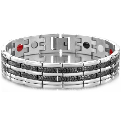 ***COI Titanium Black Silver Bracelet With Steel Clasp(Length: 8.27 inches)-00094AA