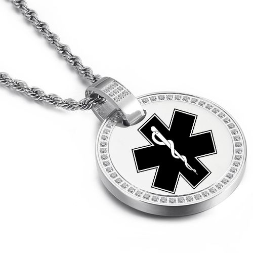 ***COI Titanium Gold Tone/Silver Medical Alert Pendant With CNC Cubic Zirconia-00108AA