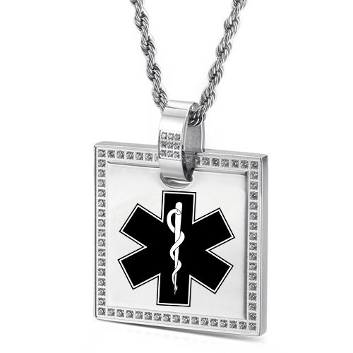 ***COI Titanium Gold Tone/Silver Medical Alert Pendant With CNC Cubic Zirconia-00109AA