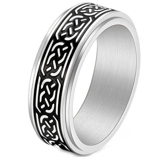 ***COI Titanium Black Gold Tone/Black/Silver Celtic Step Edges Ring-00111AA