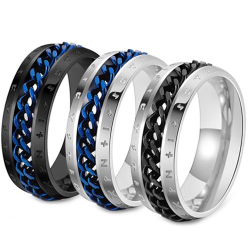 ***COI Titanium Black Blue/Blue Silver/Black Silver Keychain Link Ring-00113AA