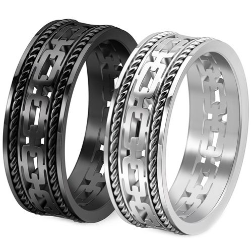 COI Titanium Black/Gold Tone/Silver Key Chain Link Celtic Ring With Wire-00115AA