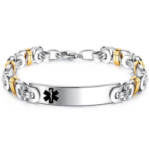 ***COI Titanium Gold Tone Silver Medical Alert Bracelet With Steel Clasp(Length: 8.07 inches)-00123AA