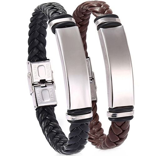 COI Titanium Genuine Leather Bracelet With Steel Clasp(Length: 8.27 inches)-00126
