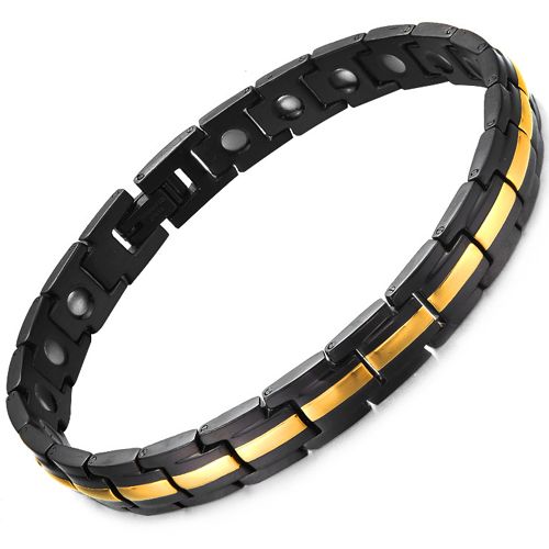 ***COI Titanium Black Gold Tone Bracelet With Steel Clasp(Length: 9.06 inches)-00127AA