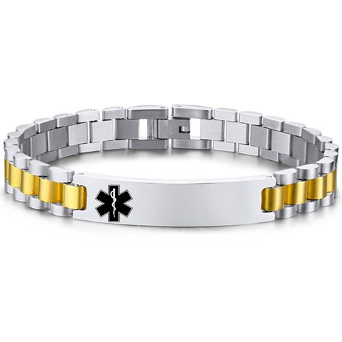 ***COI Titanium Gold Tone Silver Medical Alert Bracelet With Steel Clasp(Length: 8.27 inches)-00143AA