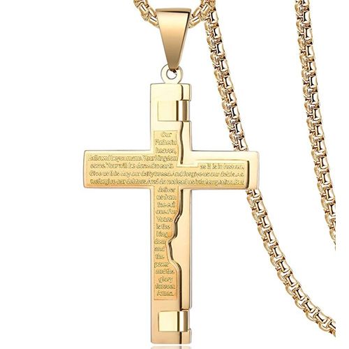 ***COI Titanium Black/Gold Tone/Silver Cross Prayer Pendant-00151AA