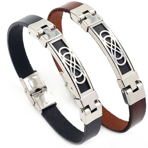 ***COI Titanium Infinity Genuine Leather Bracelet With Steel Clasp(Length: 8.66 inches)-00157AA