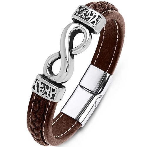 ***COI Titanium Infinity Celtic Genuine Leather Bracelet With Steel Clasp(Length: 7.87 inches)-00158AA