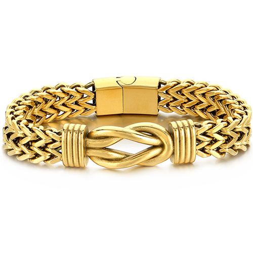 ***COI Titanium Black/Gold Tone/Silver Infinity Bracelet With Steel Clasp(Length: 8.66 inches)-00168AA