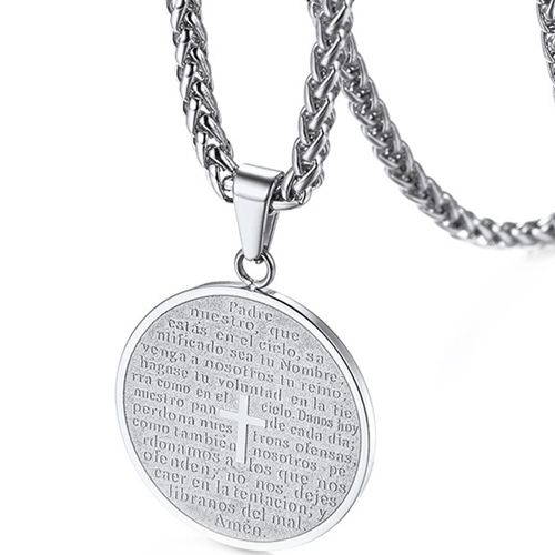 ***COI Titanium Gold Tone/Silver Cross Prayer Pendant-00169AA
