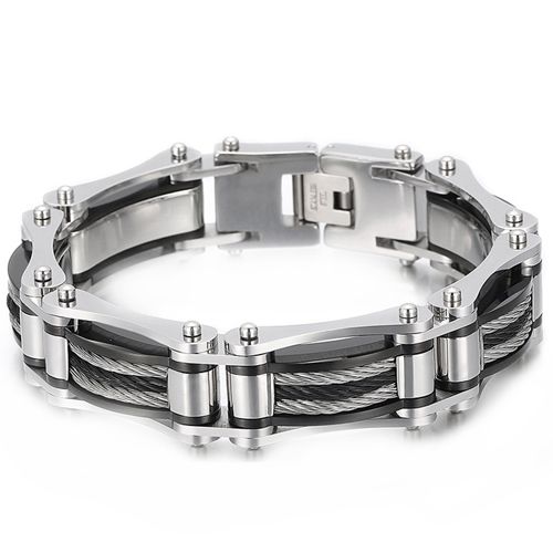 ***COI Titanium Black Silver Wire Bracelet With Steel Clasp(Length: 8.27 inches)-00197AA