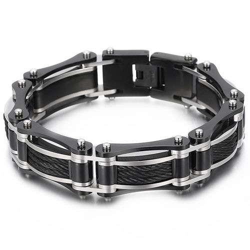 ***COI Titanium Black Silver Wire Bracelet With Steel Clasp(Length: 8.27 inches)-00198AA