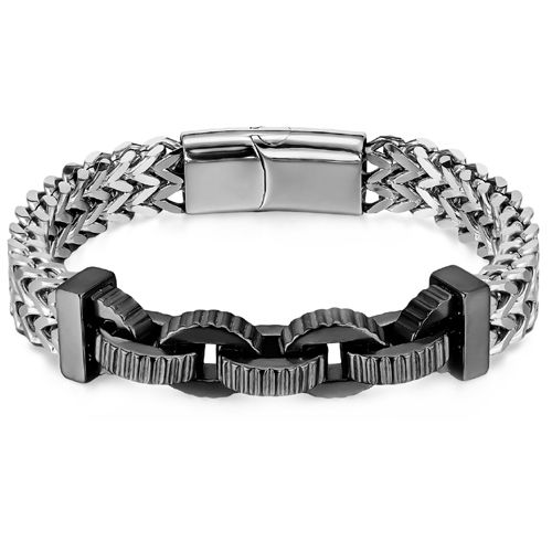 ***COI Titanium Silver/Black/Gold Tone Silver Keychain Link Bracelet With Steel Clasp(Length: 8.66 inches)-00199AA