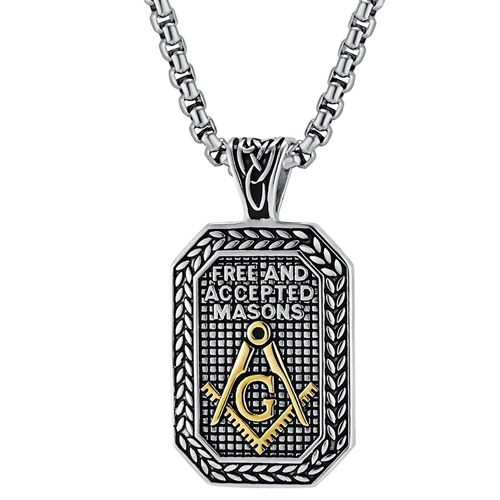 ***COI Titanium Silver/Gold Tone/Silver Gold Tone Masonic Freemason Pendant-00214AA