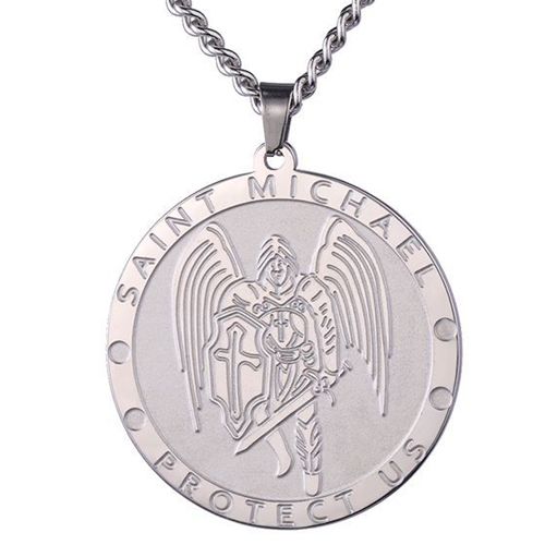 ***COI Titanium Gold Tone/Silver Saint Michael Protect Us Pendant-00224AA