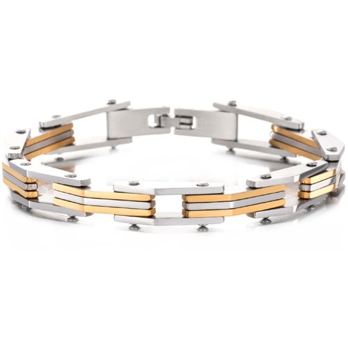 ***COI Titanium Gold Tone Silver Bracelet With Steel Clasp(Length: 8.78 inches)-00227AA