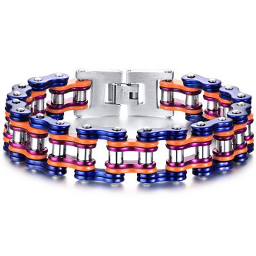 ***COI Titanium Blue Purple Orange Silver Bracelet With Steel Clasp(Length: 8.46 inches)-00230AA