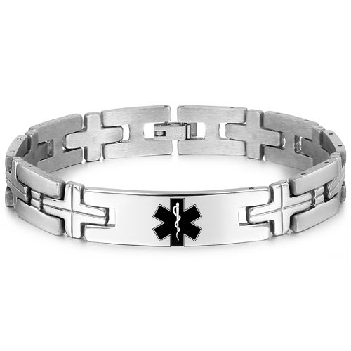 ***COI Titanium Medical Alert Cross Bracelet With Steel Clasp(Length: 8.66 inches)-00234AA