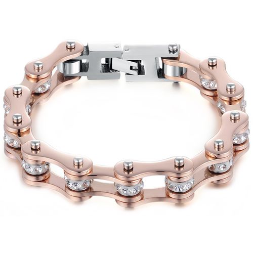 ***COI Titanium Rose Silver Cubic Zirconia Bracelet With Steel Clasp(Length: 8.27 inches)-00242AA