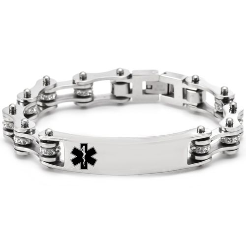 ***COI Titanium Medical Alert Cubic Zirconia Bracelet With Steel Clasp(Length: 8.27 inches)-00250AA