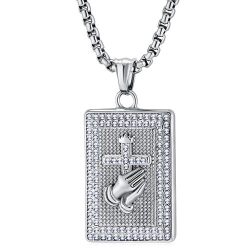 ***COI Titanium Gold Tone/Silver Cross Prayer Pendant With Cubic Zirconia-00254AA