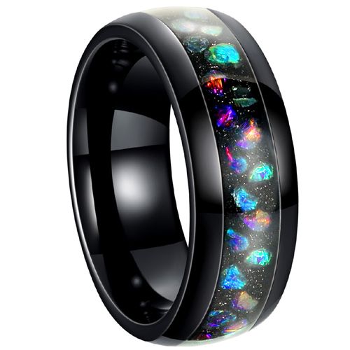 ***COI Black Titanium Abalone Shell & Meteorite Dome Court Ring-00268AA