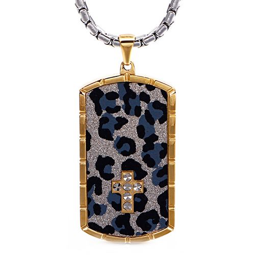 ***COI Gold Tone Titanium Camo & Cross Tag Pendant-00272AA