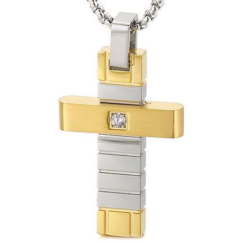 ***COI Titanium Gold Tone Silver Cross Pendant With Cubic Zirconia-00273AA