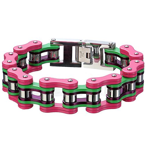 ***COI Titanium Purple Silver Pink & Green Ceramic Bracelet With Steel Clasp(Length: 8.85 inches)-00274AA
