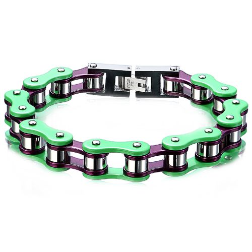 ***COI Titanium Purple Silver Green Ceramic Bracelet With Steel Clasp(Length: 8.46 inches)-00275AA