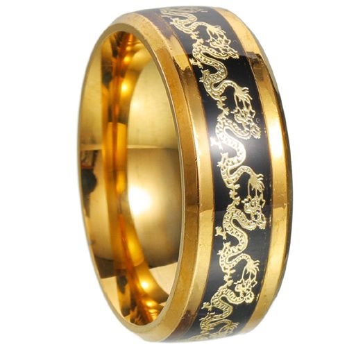 ***COI Titanium Black Gold Tone Dragon Beveled Edges Ring-00290AA