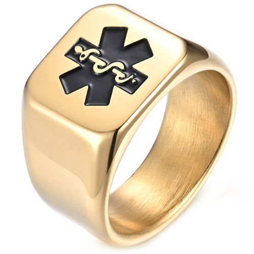 ***COI Titanium Black/Gold Tone/Silver Medical Alert Ring-00300AA