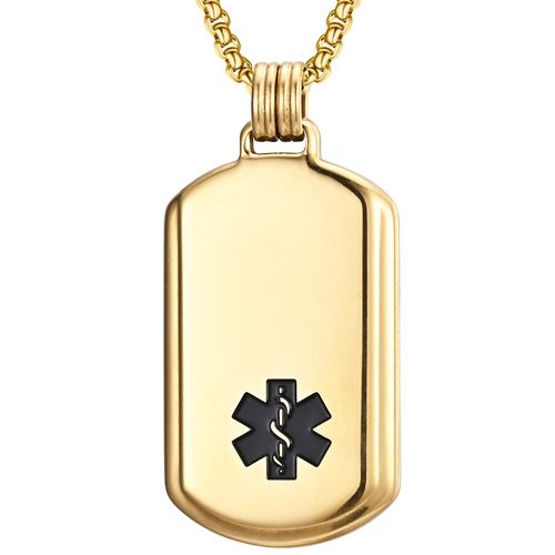 ***COI Titanium Black/Gold Tone/Silver Medical Alert Pendant-00303AA