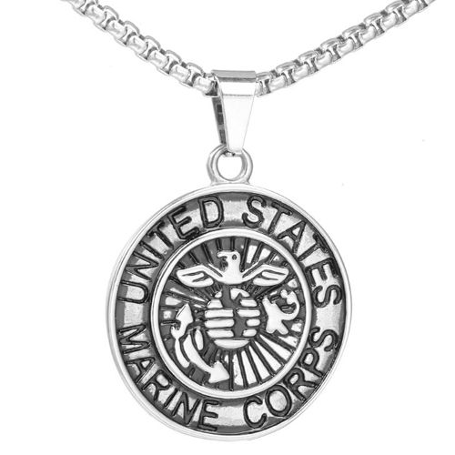 ***COI Titanium Black Silver Marine Corp Pendant-00304AA