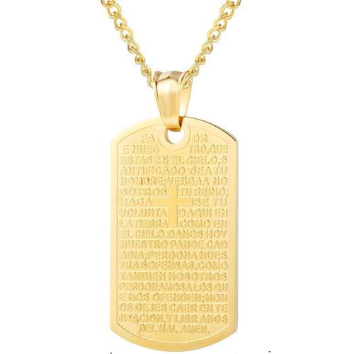 ***COI Titanium Gold Tone/Silver Cross Prayer Tag Pendant-00308AA