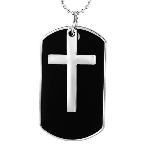 ***COI Titanium Black Silver Cross & Dog Tag Pendant-00310AA