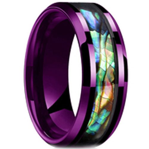 ***COI Purple Titanium Beveled Edges Ring With Abalone Shell-00328AA