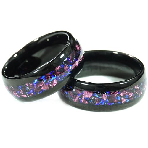 ***COI Black Tungsten Carbide Meteorite Dome Court Ring-00329AA
