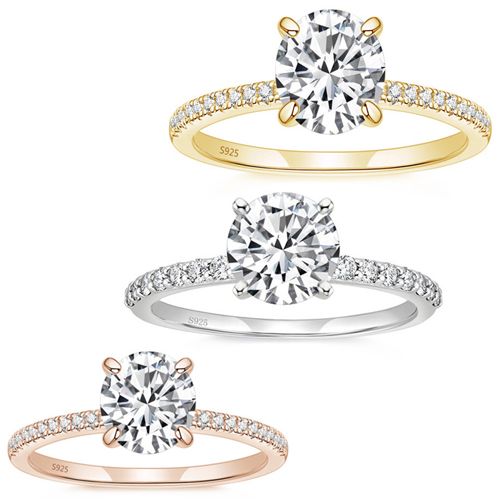 ***COI Sterling Silver 925 Gold Tone/Rose/Silver Solitaire Ring With Cubic Zirconia-00346AA