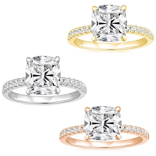 ***COI Sterling Silver 925 Gold Tone/Rose/Silver Solitaire Ring With Cubic Zirconia-00347AA