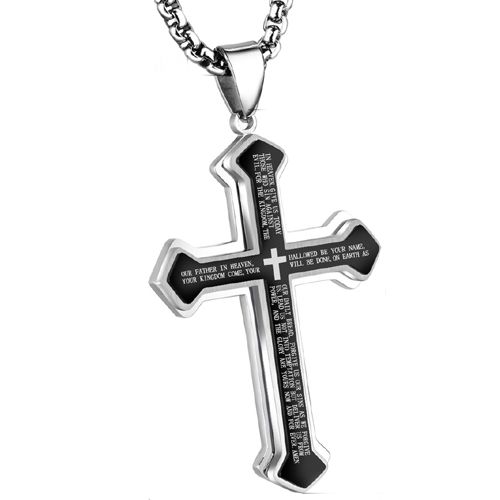 ***COI Titanium Black/Gold Tone/Silver/Blue Cross Prayer Pendant-00353AA