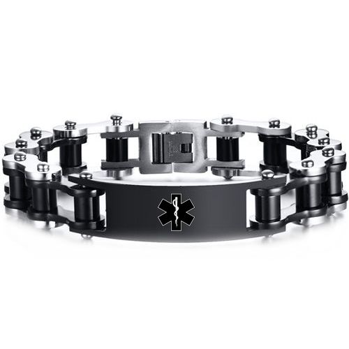 ***COI Titanium Black Silver Medical Alert Bracelet With Steel Clasp(Length: 9.25 inches)-00355AA
